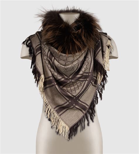 gucci shawl wrap|Gucci scarf with fur trim.